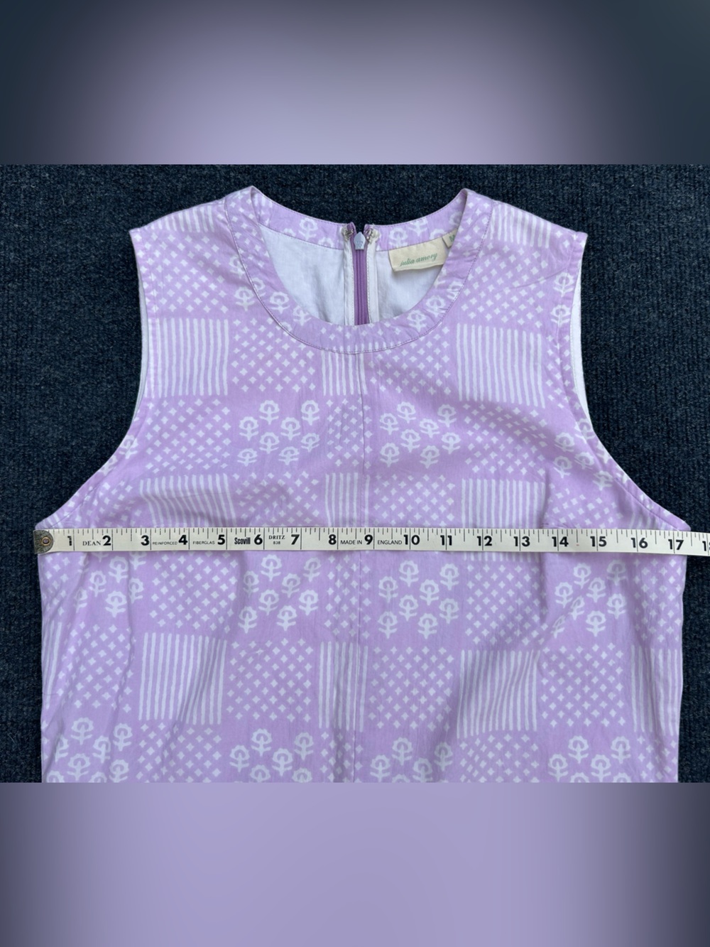 Julia Amory Baby Jane Sleeveless Cotton Dress in Lilac Patchwork Print Medium - Picture 8 of 15